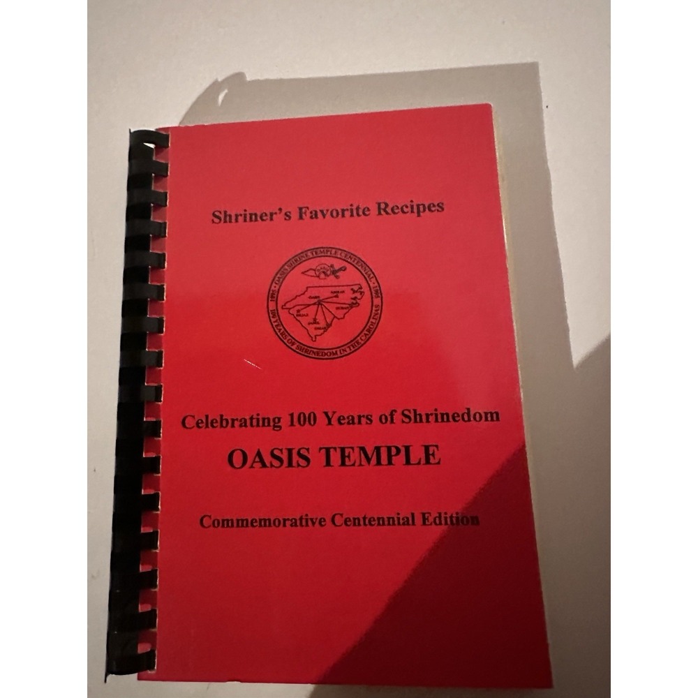 OASIS TEMPLE 100 Years of Shriners in the Carolinas Cookbook 1995 VTG Spiral Bnd